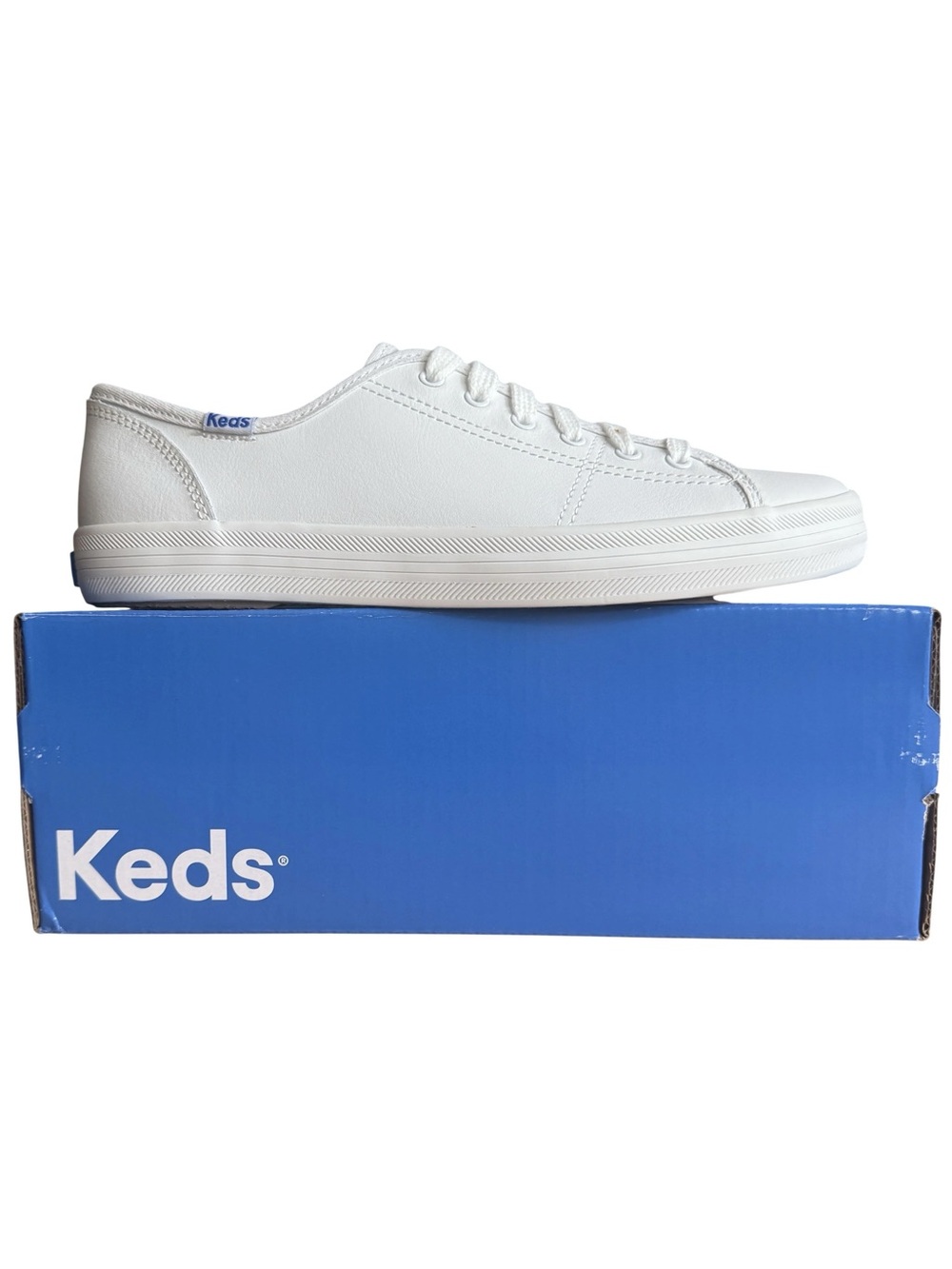 Keds Kickstart Leather Sneakers White/Blue Sz 7 Never Worn Original Box